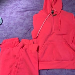 bright pink sweatsuit